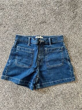 Madewell Dark Blue Denim Patch-Pocket Shorts